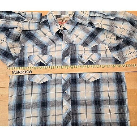 Wrangler Sawtooth Shirt Mens Size Medium Blue Plaid Western Pearl Snap Cowboy - Picture 4 of 8